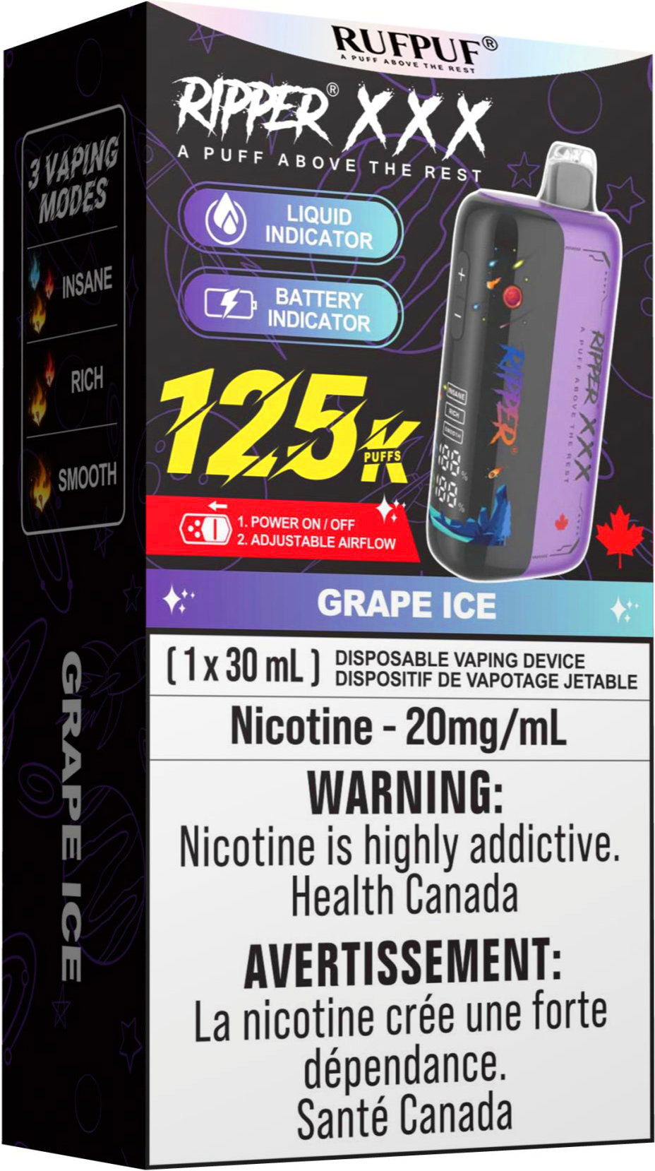 RUFPUF RIPPER XXX 125K Disposable Vape Grape Ice
