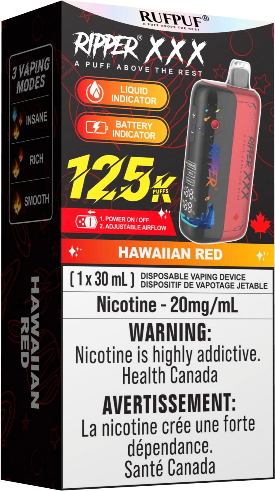 RUFPUF RIPPER XXX 125K Disposable Vape Hawaiian Red