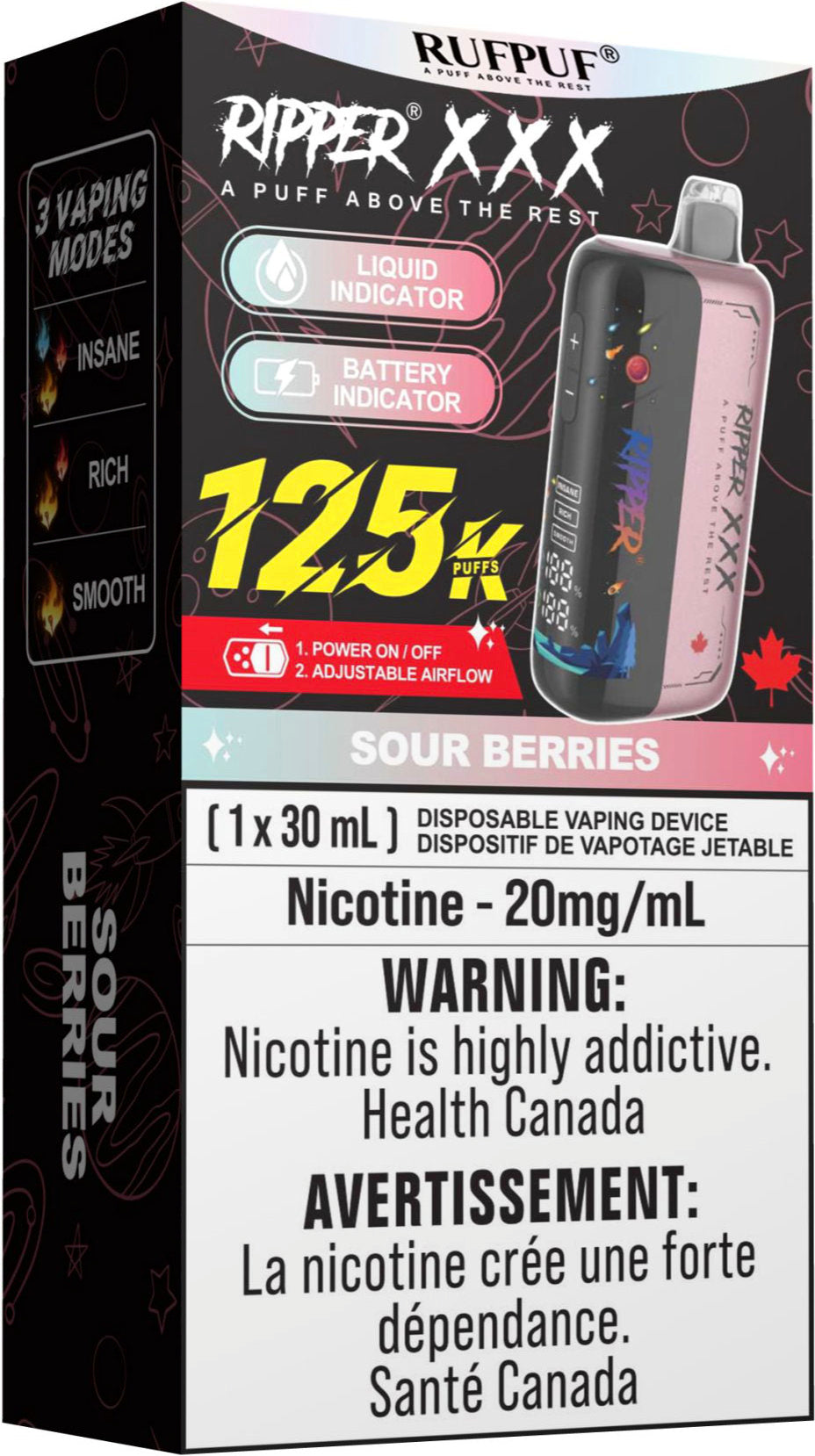 RUFPUF RIPPER XXX 125K Disposable Vape Sour Berries