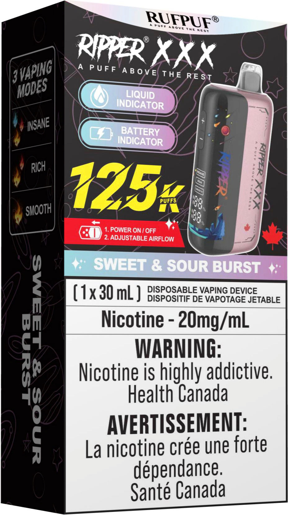RUFPUF RIPPER XXX 125K Disposable Vape Sweet & Sour Burst