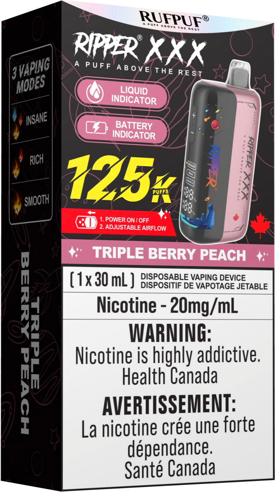 RUFPUF RIPPER XXX 125K Disposable Vape Triple Berry Peach