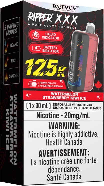 RUFPUF RIPPER XXX 125K Disposable Vape Watermelon Strawberry Kiwi Ice