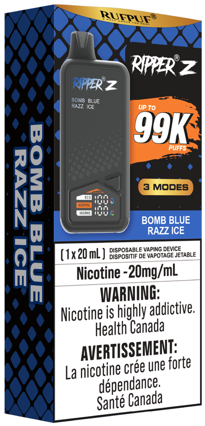 RUFPUF RIPPER Z 99K Disposable Vape Bomb Blue Razz Ice 