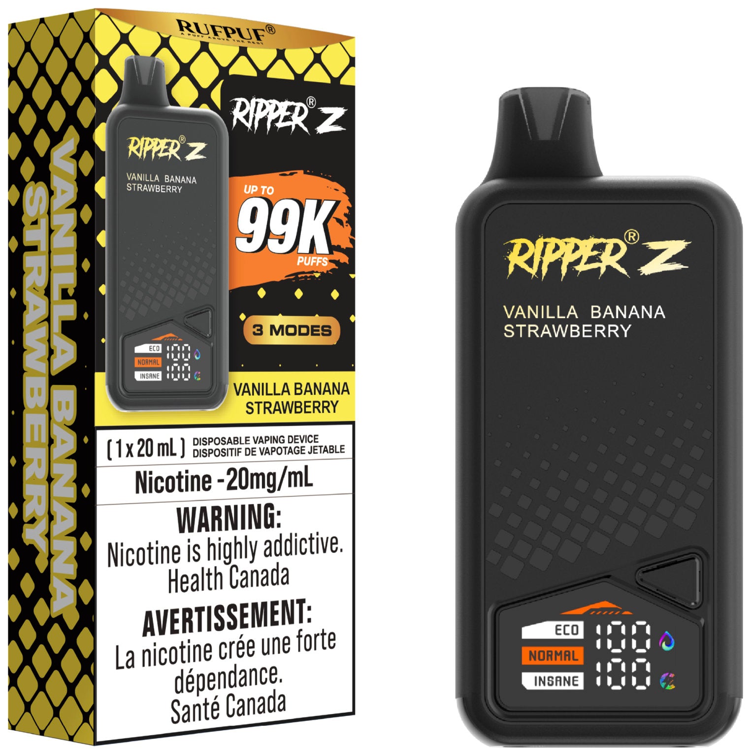 vape 一式 RUFPUF RIPPER Z 99K Disposable Vape - Vanilla Banana Strawberry