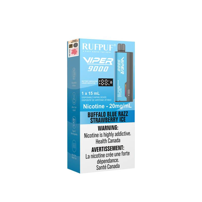 RUFPUF Viper 9000 Disposable - Buffalo Blue Razz Strawberry Ice Cloud Island Vapour RUFPUF Viper 9000 Disposable - Buffalo Blue Razz Strawberry Ice Cloud Island Vapour