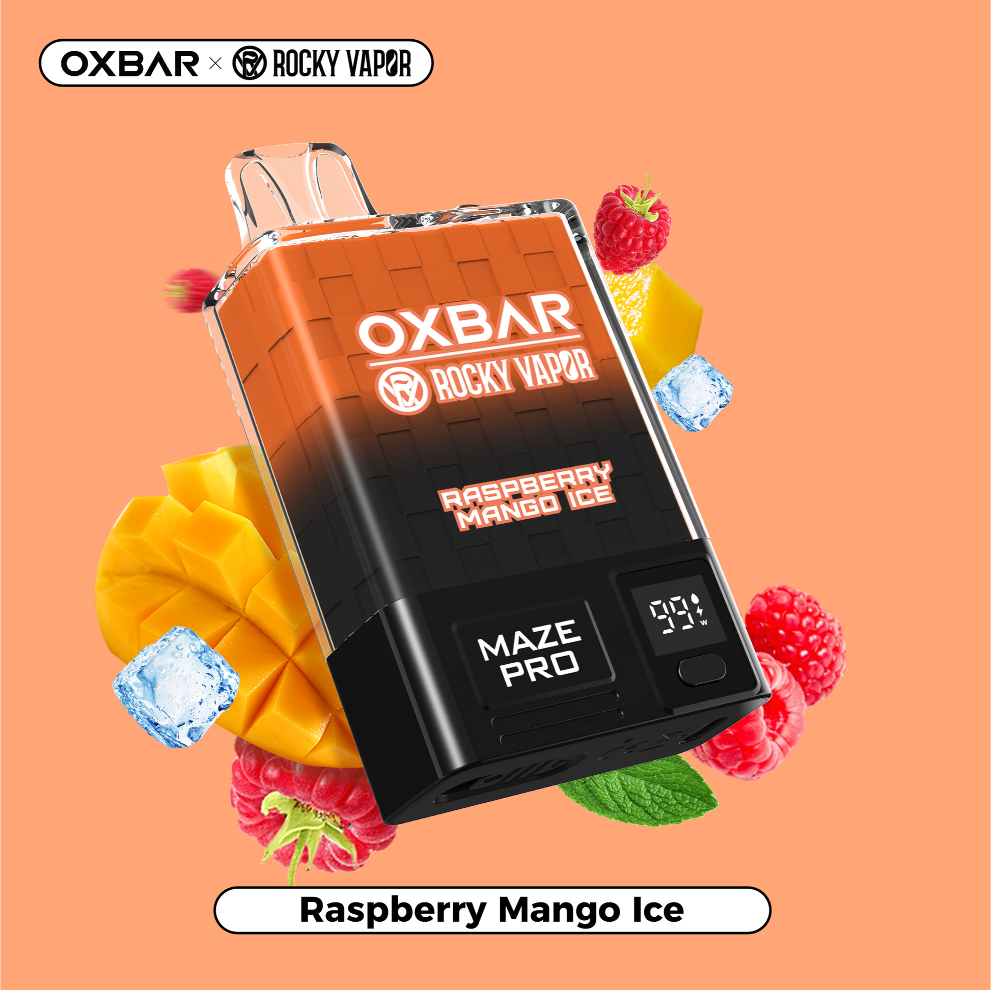 Raspberry Mango Ice Rocky Vapor Oxbar Maze Pro Disposable Vape Flavour Render