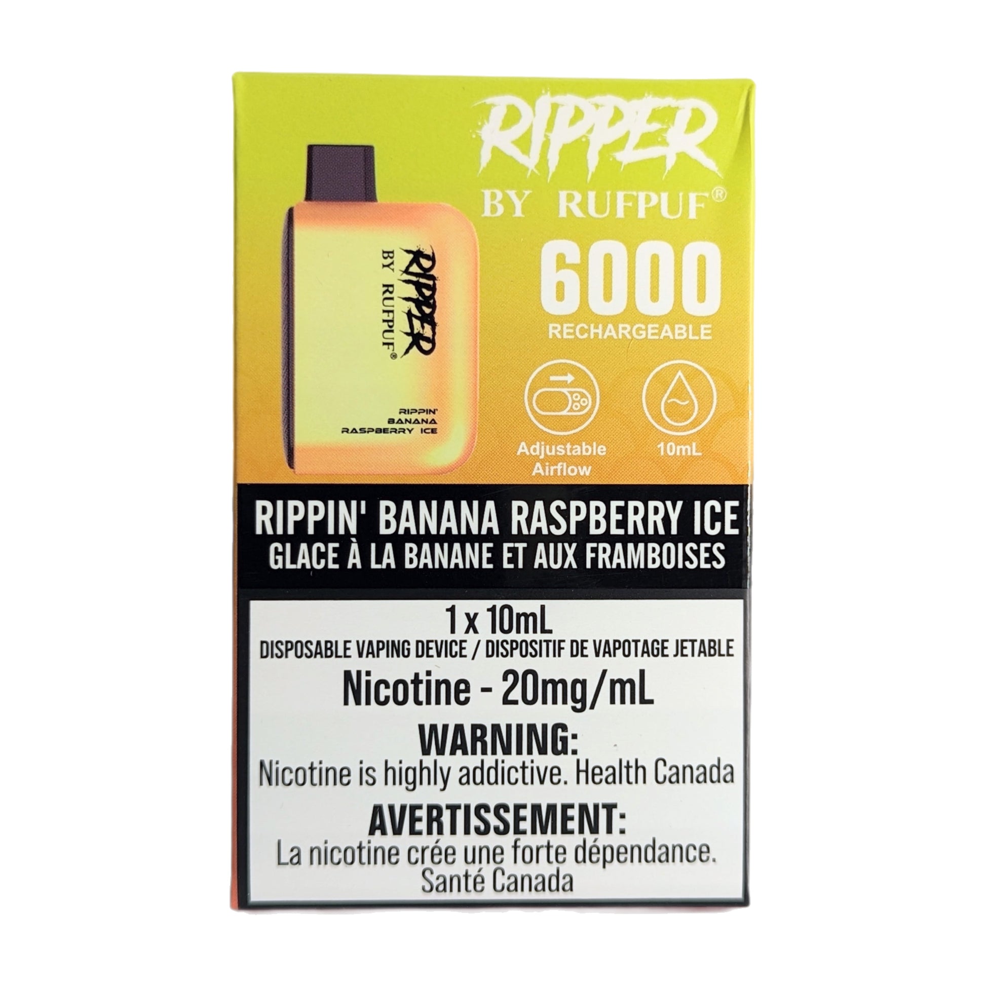 Rufpuf Ripper 6000 Disposable Vape flavour Rippin' Banana Raspberry Ice