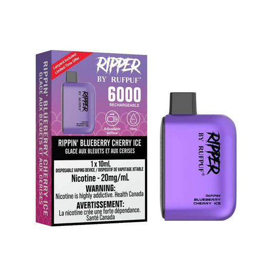 Rufpuf Ripper 6000 Disposable Vape flavour Rippin' Blueberry Cherry Ice