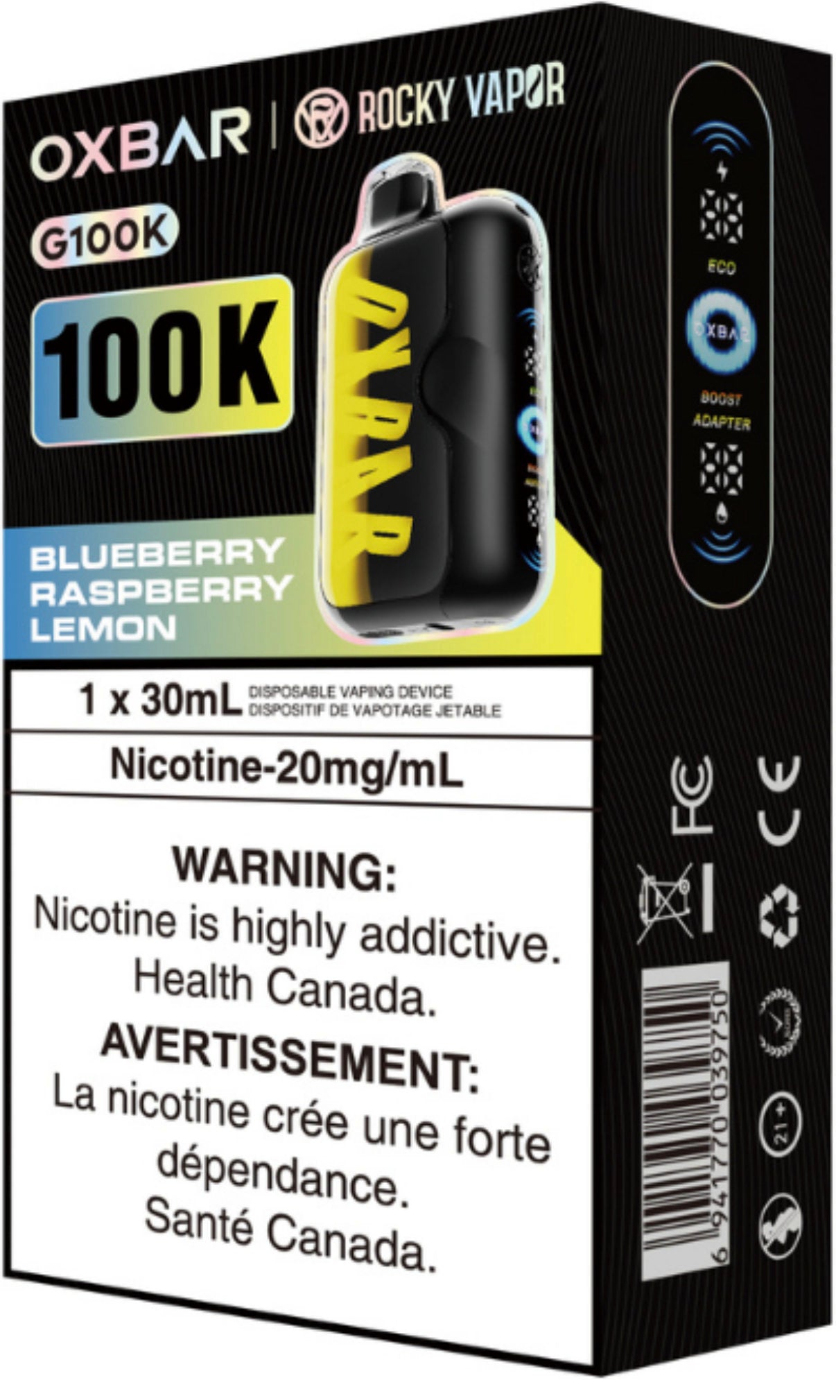 Rocky Vapor Oxbar G100K Disposable Blueberry Raspberry Lemon