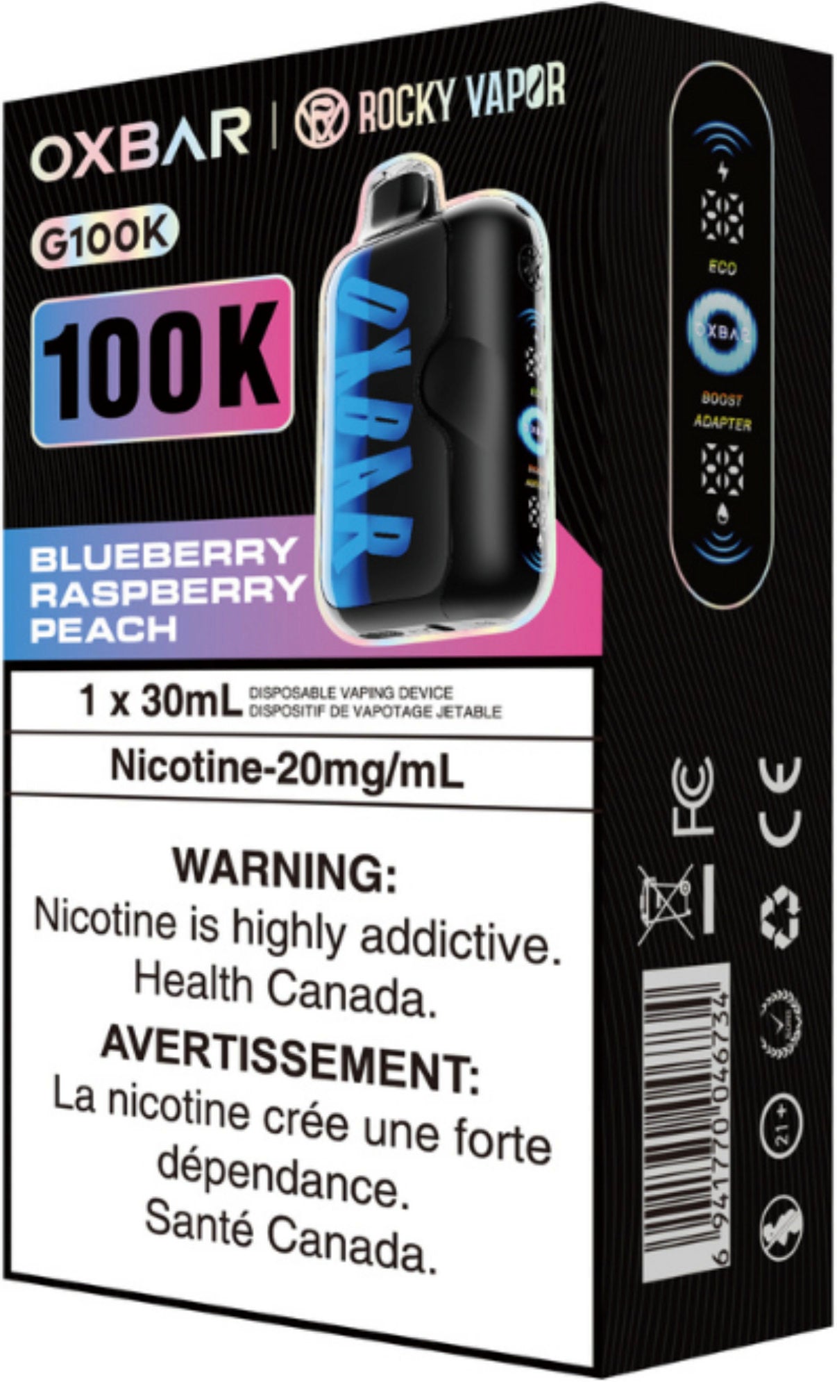 Rocky Vapor Oxbar G100K Disposable Blueberry Raspberry Peach