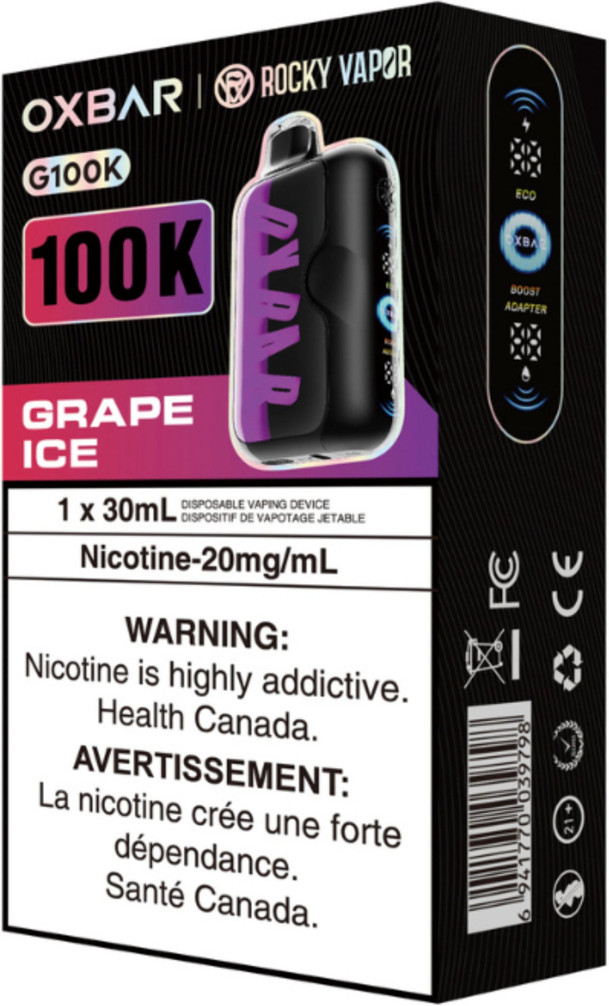Rocky Vapor Oxbar G100K Disposable Vape - Grape Ice Cloud Island Vapour Rocky Vapor Oxbar G100K Disposable Vape - Grape Ice Cloud Island Vapour