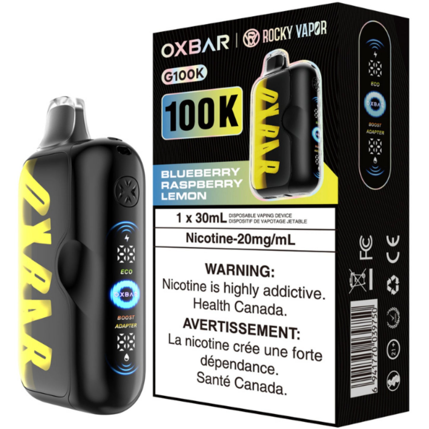 Rocky Vapor Oxbar G100K Disposable Vape Blueberry Raspberry Lemon
