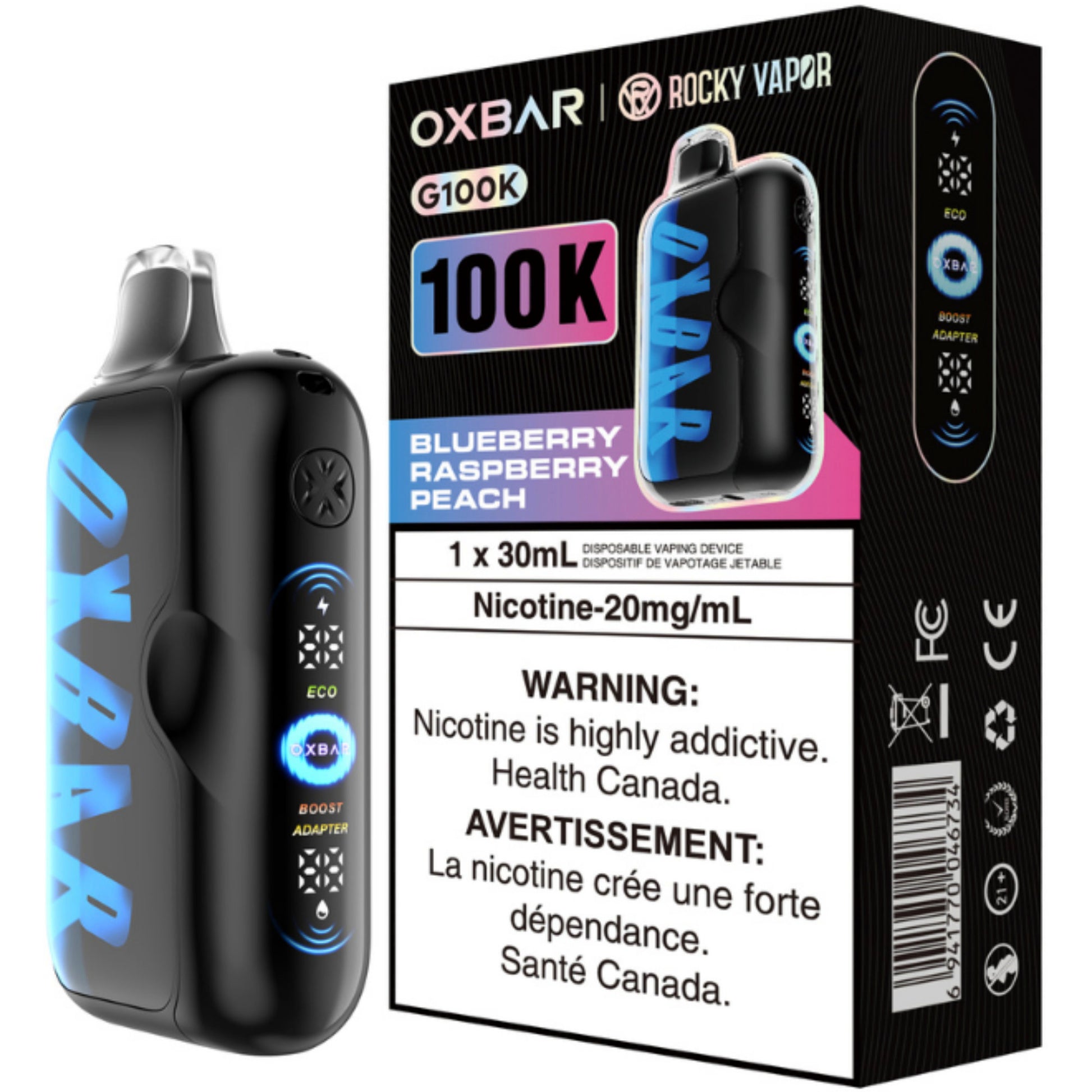 Rocky Vapor Oxbar G100K Disposable Vape Blueberry Raspberry Peach