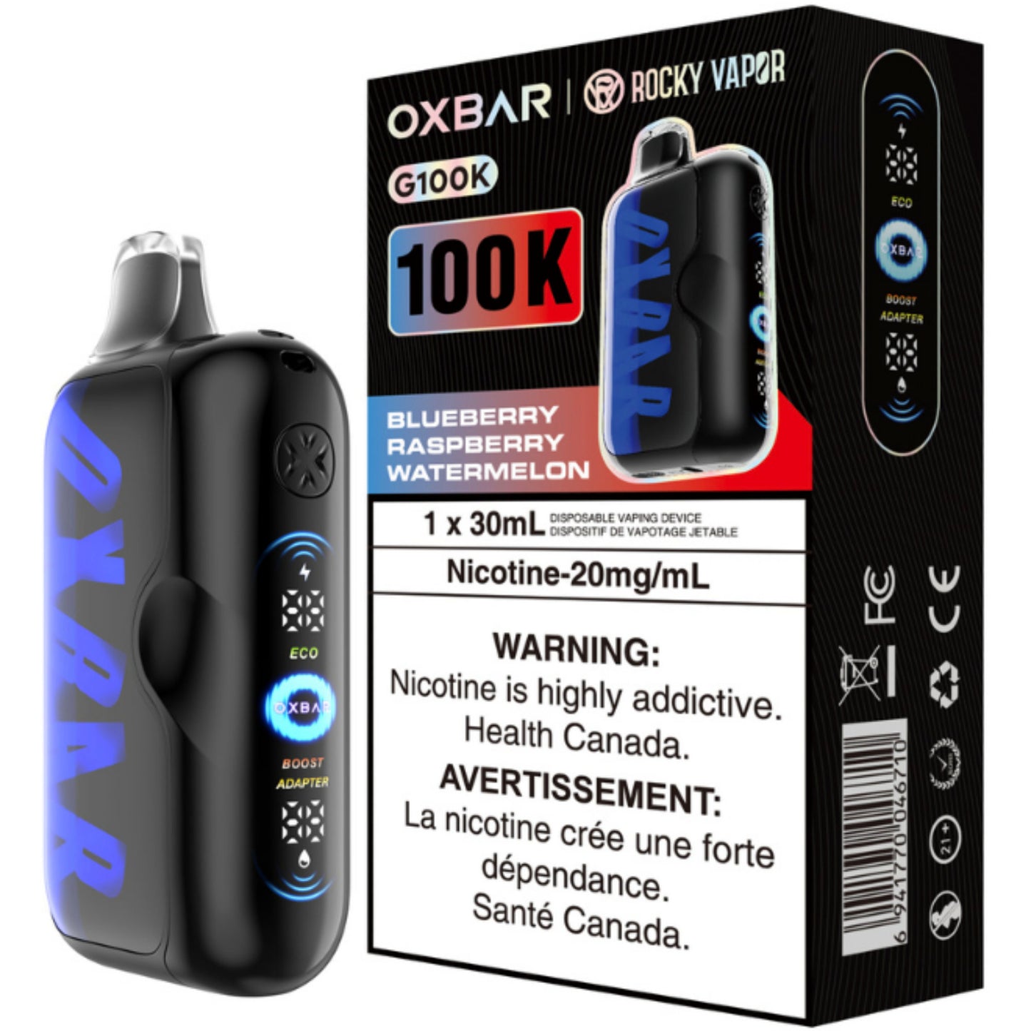 Rocky Vapor Oxbar G100K Disposable Vape Blueberry Raspberry Watermelon