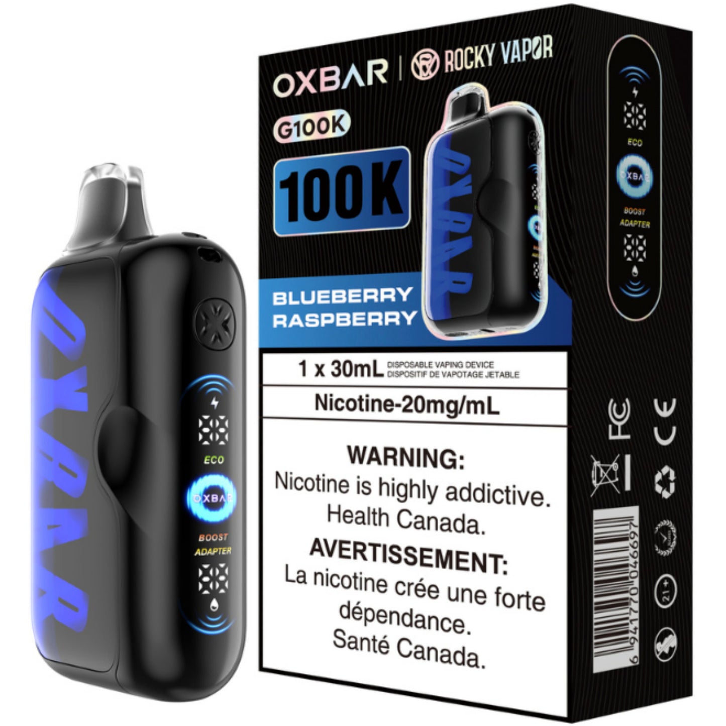 Rocky Vapor Oxbar G100K Disposable Vape Blueberry Raspberry