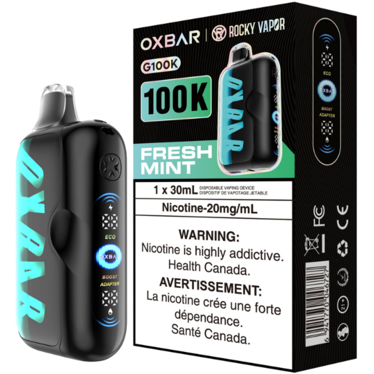 Rocky Vapor Oxbar G100K Disposable Vape Fresh Mint