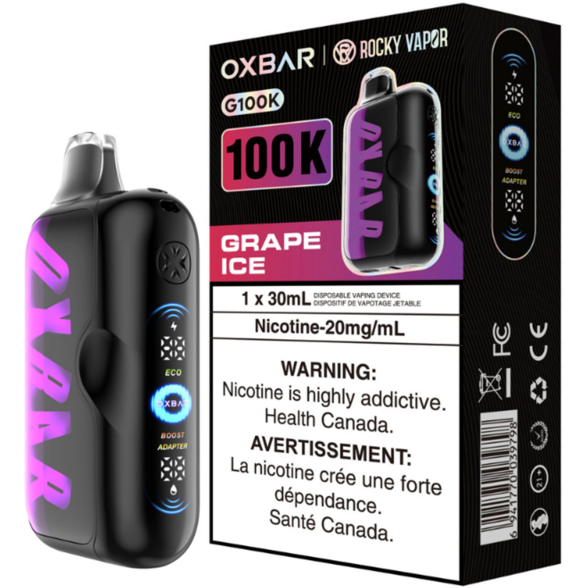 Rocky Vapor Oxbar G100K Disposable Vape - Grape Ice  Cloud Island Vapour