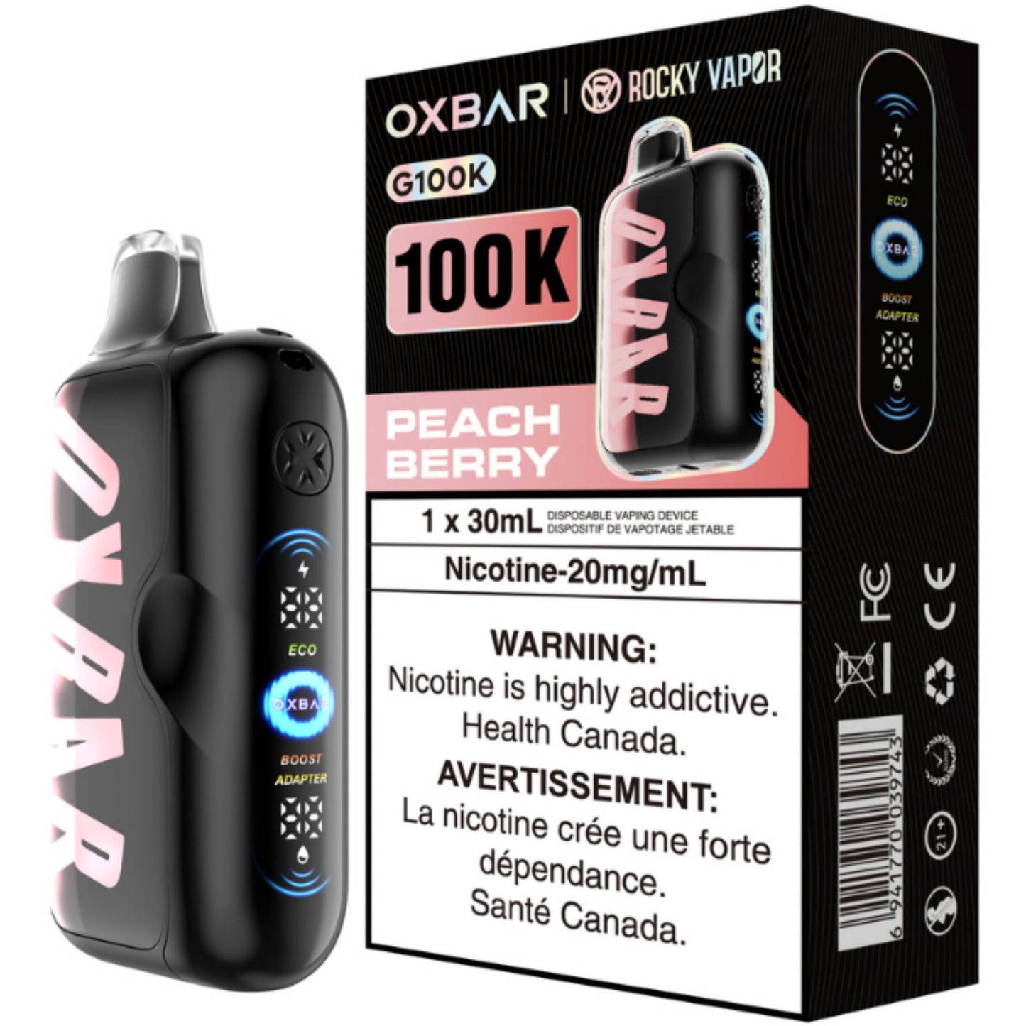 Rocky Vapor Oxbar G100K Disposable Vape Peach Berry