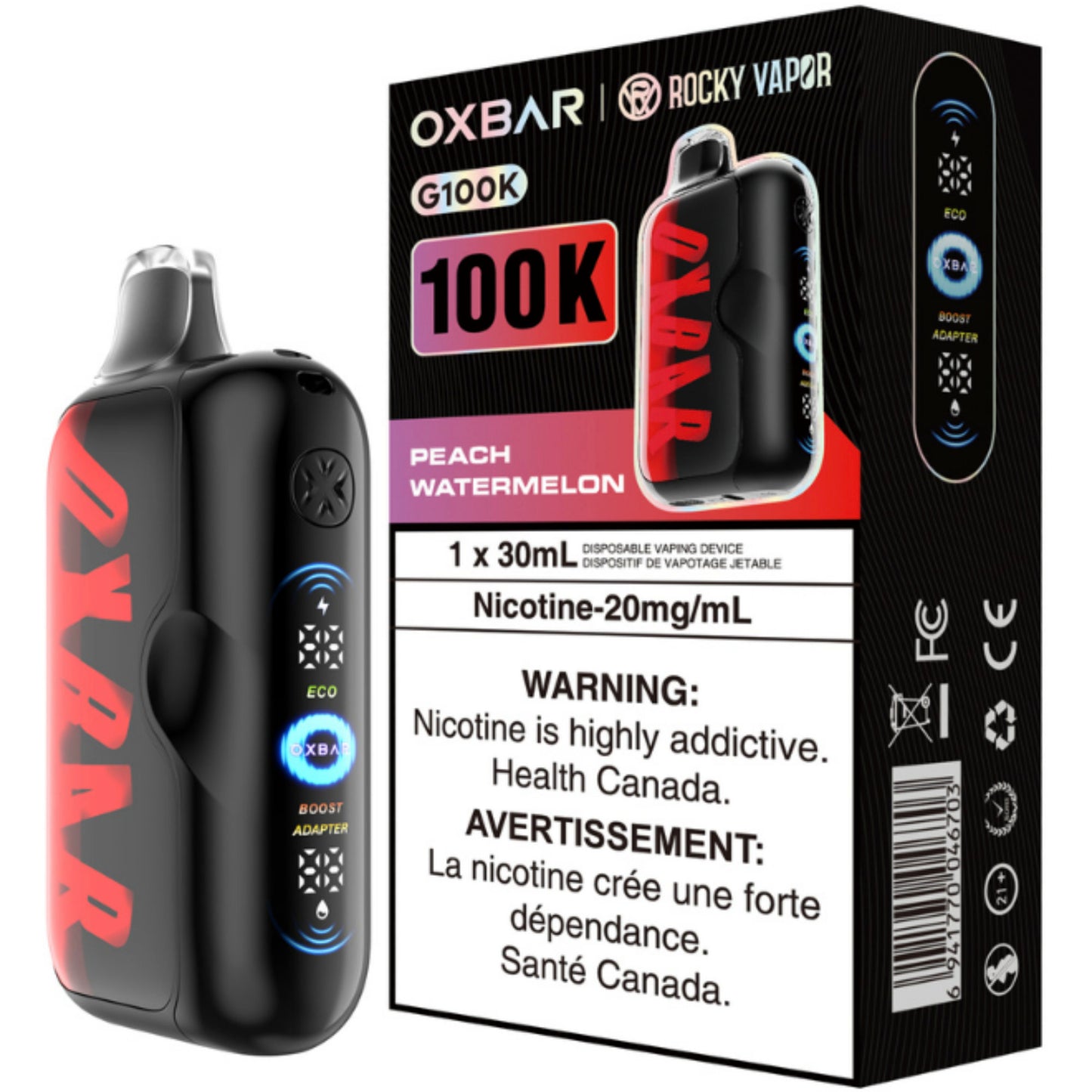 Rocky Vapor Oxbar G100K Disposable Vape Peach Watermelon