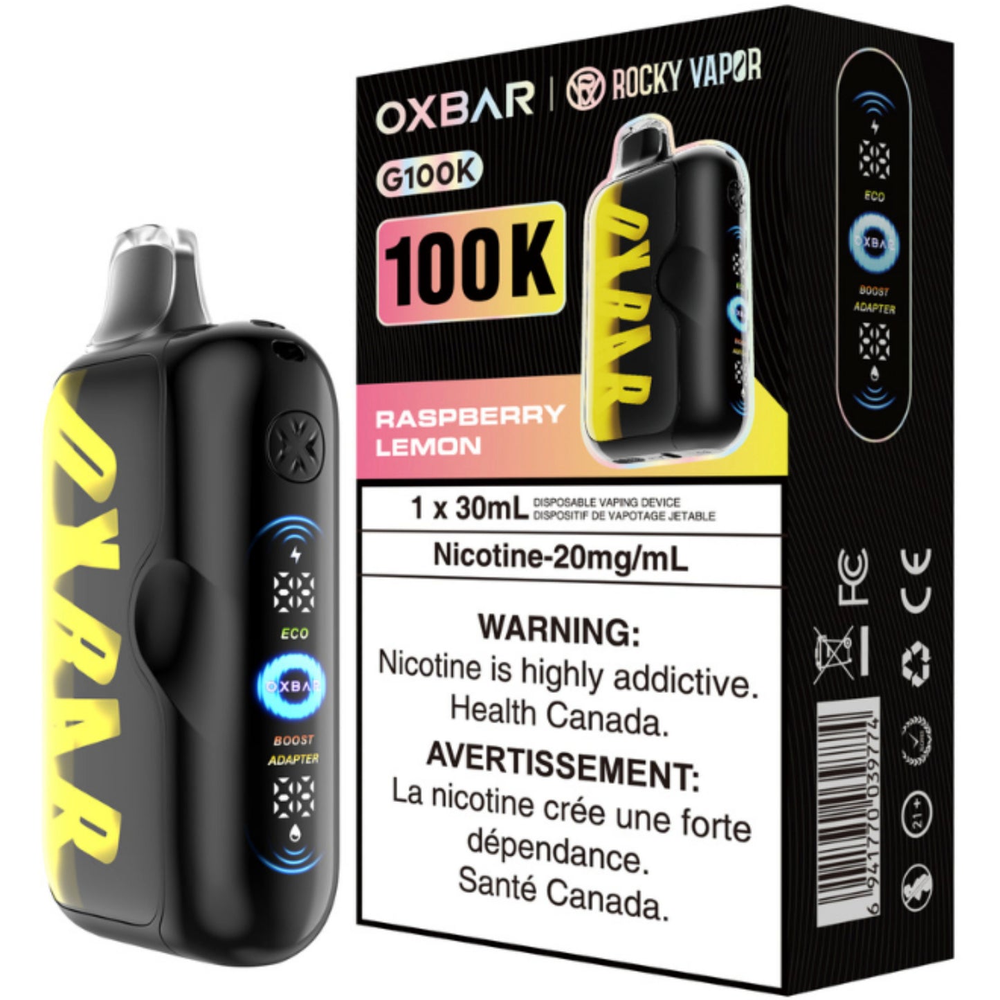 Rocky Vapor Oxbar G100K Disposable Vape Raspberry Lemon
