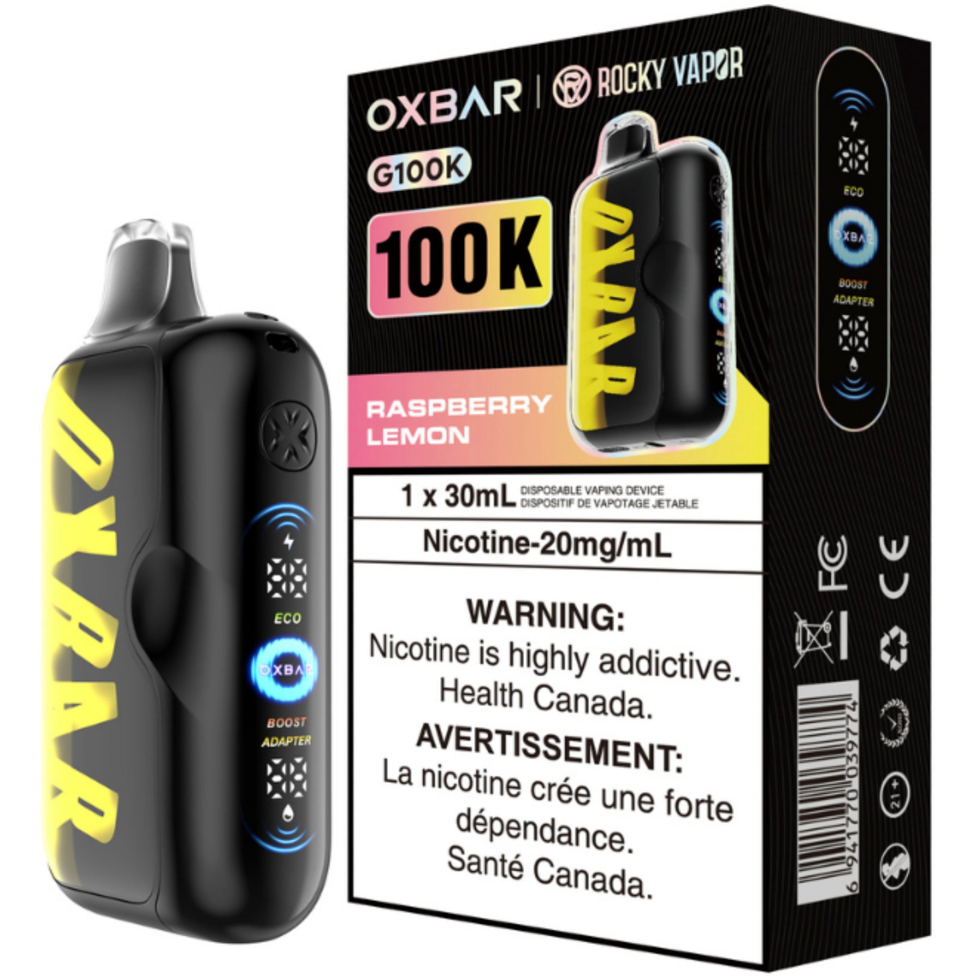Rocky Vapor Oxbar G100K Disposable Vape Raspberry Lemon