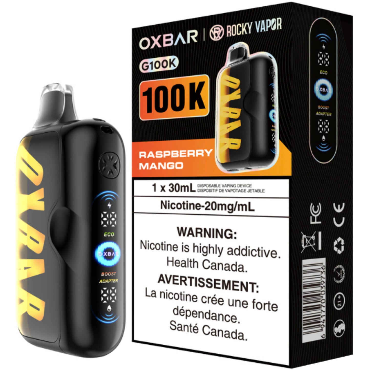 Rocky Vapor Oxbar G100K Disposable Vape Raspberry Mango