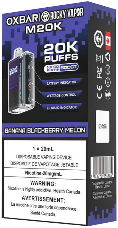 Rocky Vapor Oxbar M20K Disposable Vape Packaging Banana Blackberry Melon