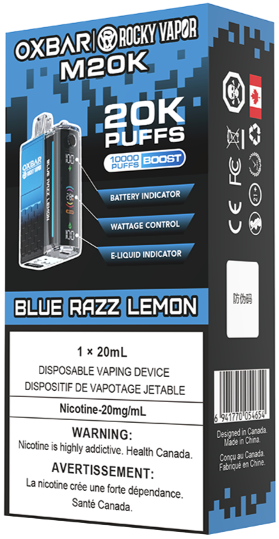 Rocky Vapor Oxbar M20K Disposable Vape Packaging Blue Razz Lemon