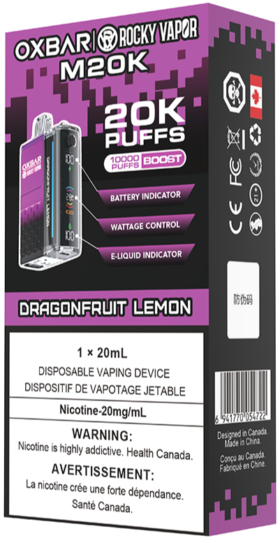 Rocky Vapor Oxbar M20K Disposable Vape Packaging Dragonfruit Lemon