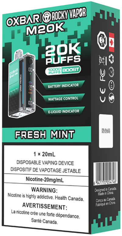 Rocky Vapor Oxbar M20K Disposable Vape Packaging Fresh Mint