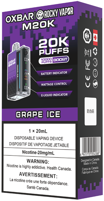 Rocky Vapor Oxbar M20K Disposable Vape Packaging Grape Ice