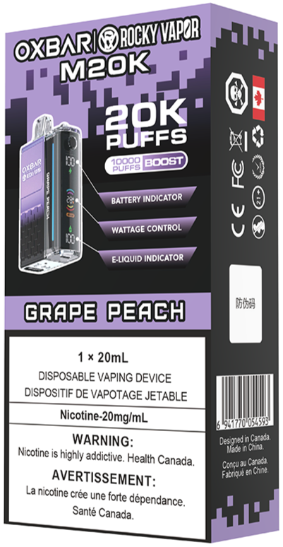 Rocky Vapor Oxbar M20K Disposable Vape Packaging Grape Peach