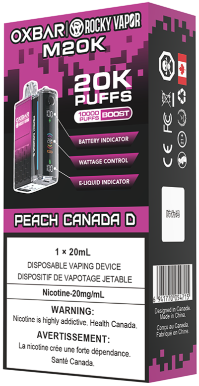 Rocky Vapor Oxbar M20K Disposable Vape Packaging Peach Canada D