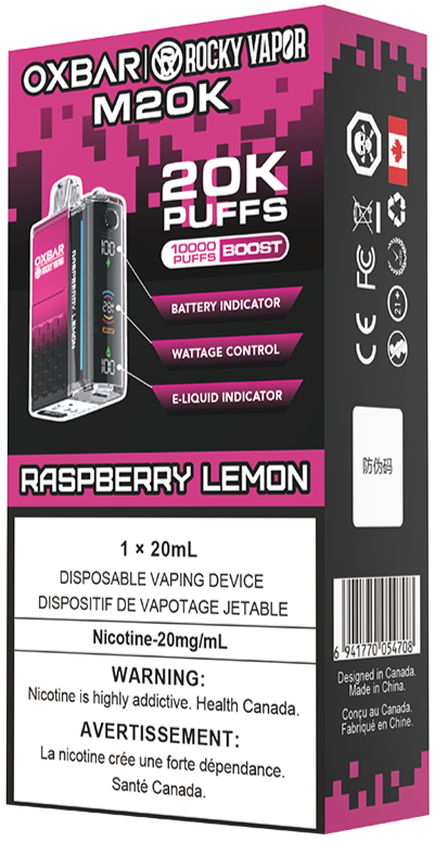 Rocky Vapor Oxbar M20K Disposable Vape Packaging Raspberry Lemon