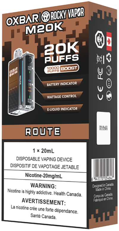 Rocky Vapor Oxbar M20K Disposable Vape Packaging Route