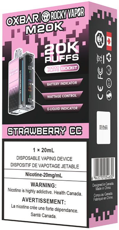 Rocky Vapor Oxbar M20K Disposable Vape Packaging Strawberry CC