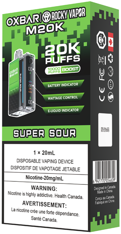 Rocky Vapor Oxbar M20K Disposable Vape Packaging Super Sour