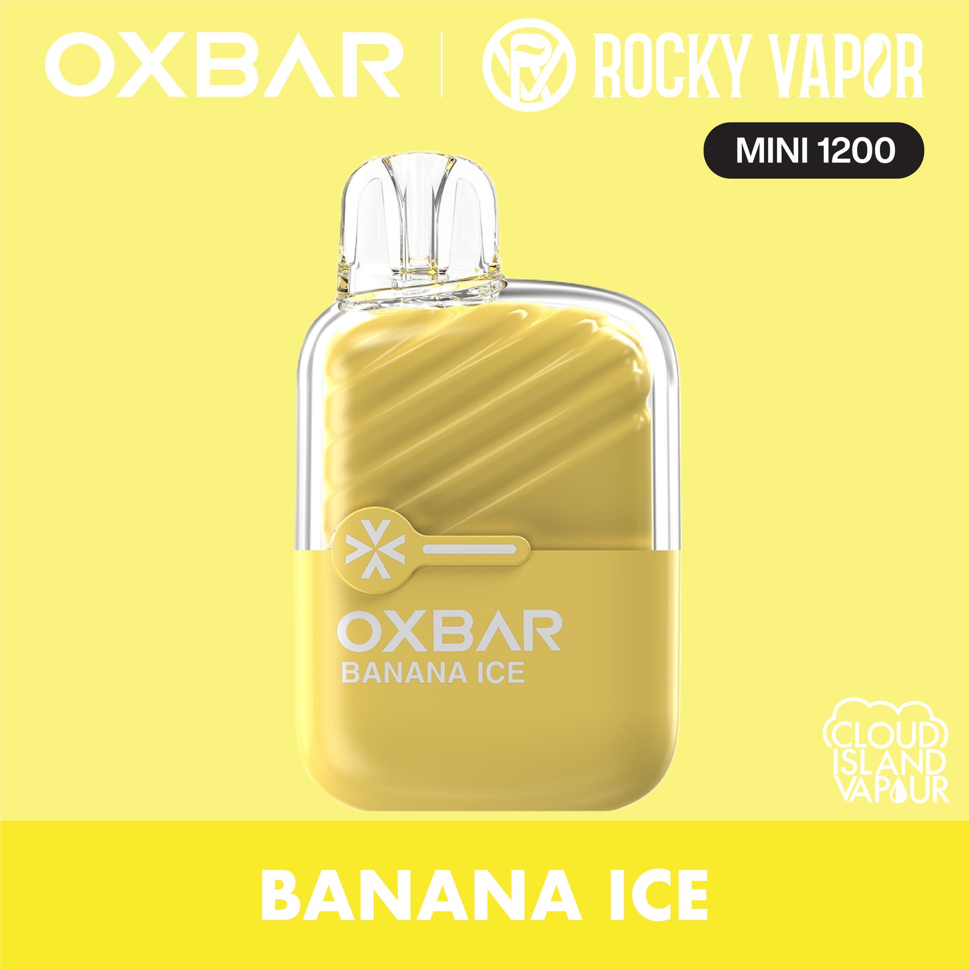 Rocky Vapor Oxbar Mini 1200 Disposable Vape - Banana Ice Cloud Island Vapour Rocky Vapor Oxbar Mini 1200 Disposable Vape - Banana Ice Cloud Island Vapour