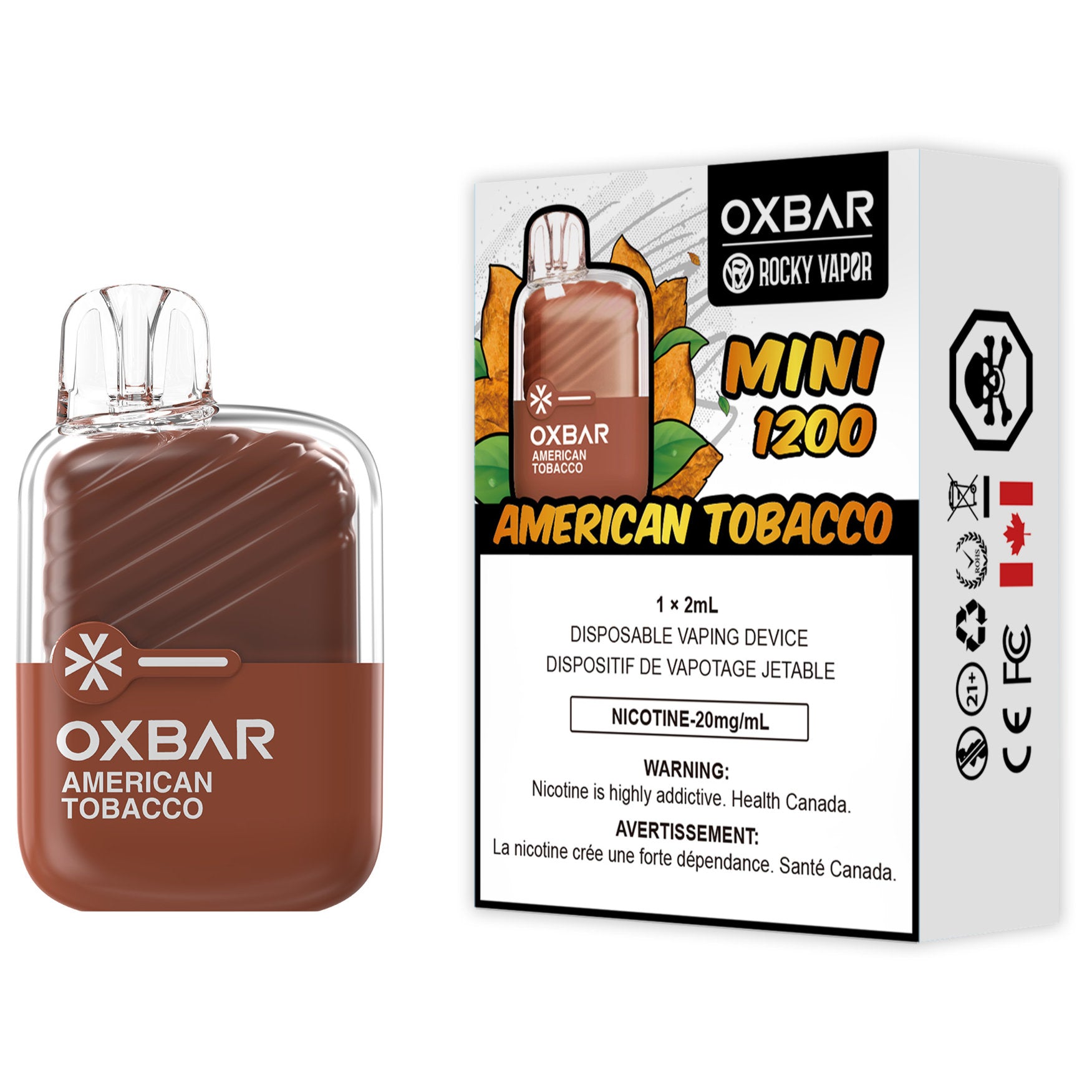 Rocky Vapor Oxbar Mini 1200 Disposable Vape American Tobacco