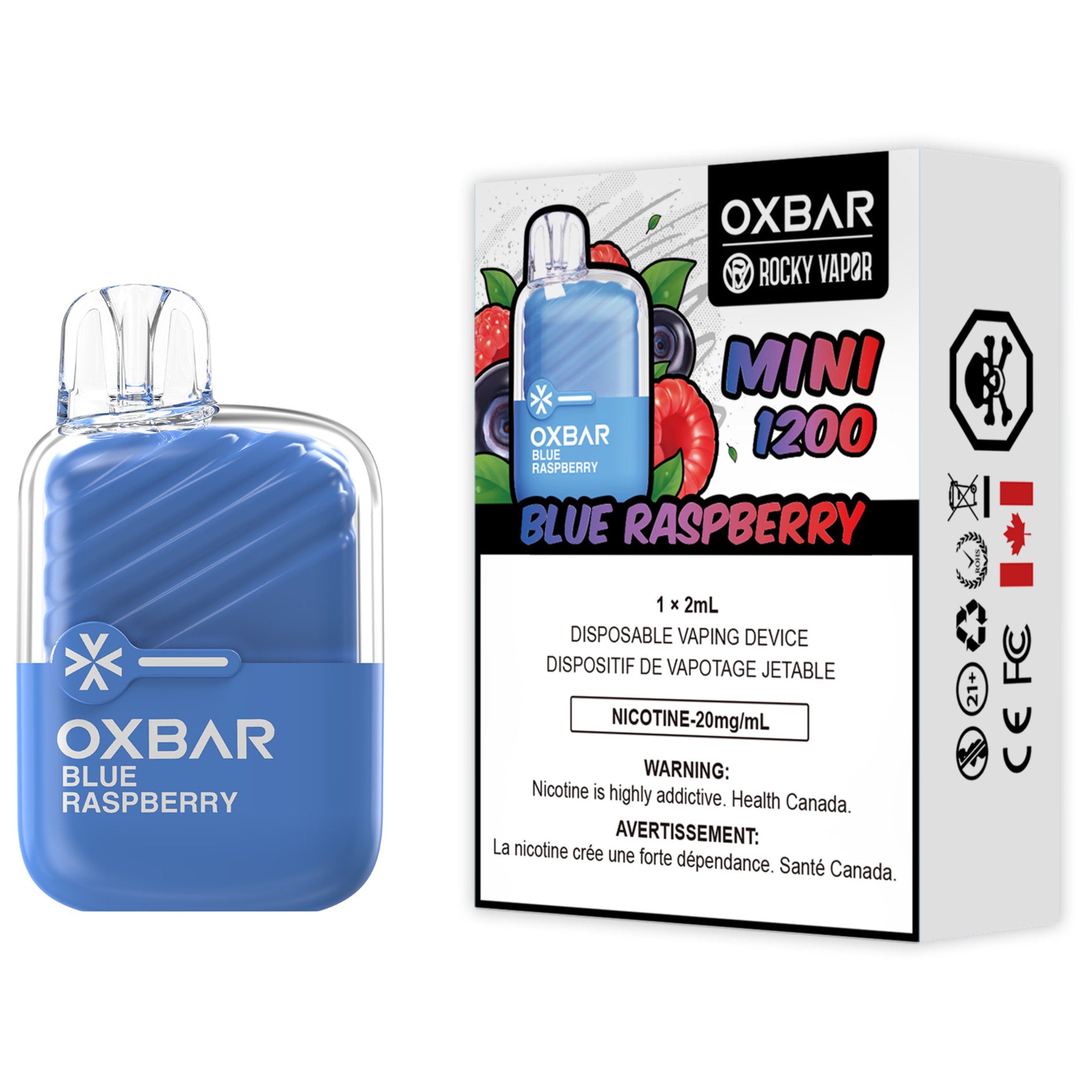 Rocky Vapor Oxbar Mini 1200 Disposable Vape Blue Raspberry