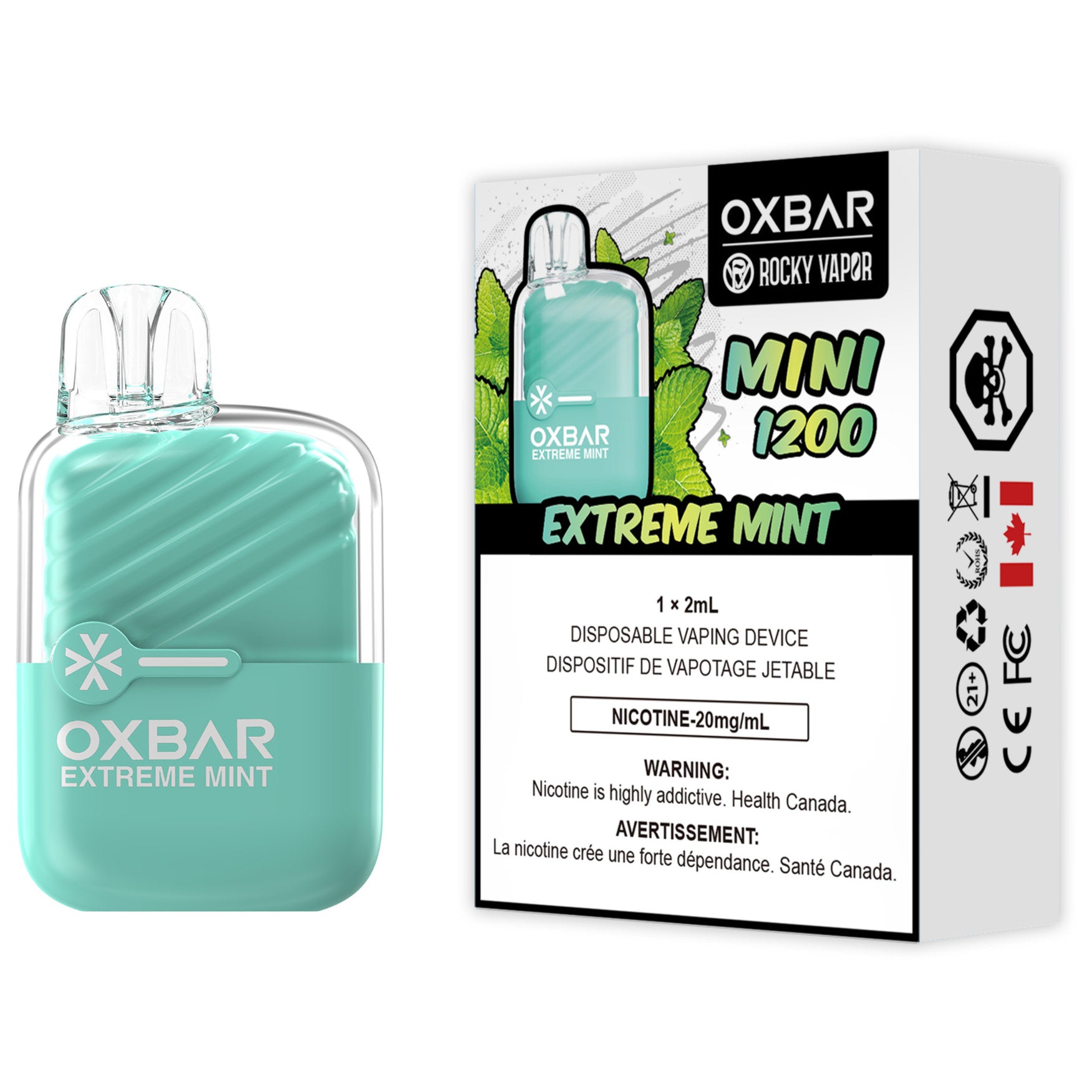 Rocky Vapor Oxbar Mini 1200 Disposable Vape Extreme Mint