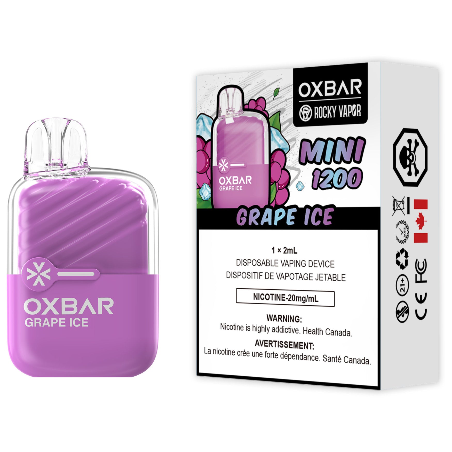 Rocky Vapor Oxbar Mini 1200 Disposable Vape Grape Ice