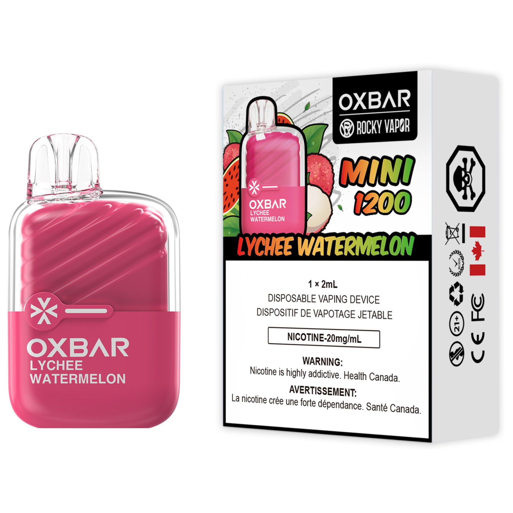 Rocky Vapor Oxbar Mini 1200 Disposable Vape Lychee Watermelon