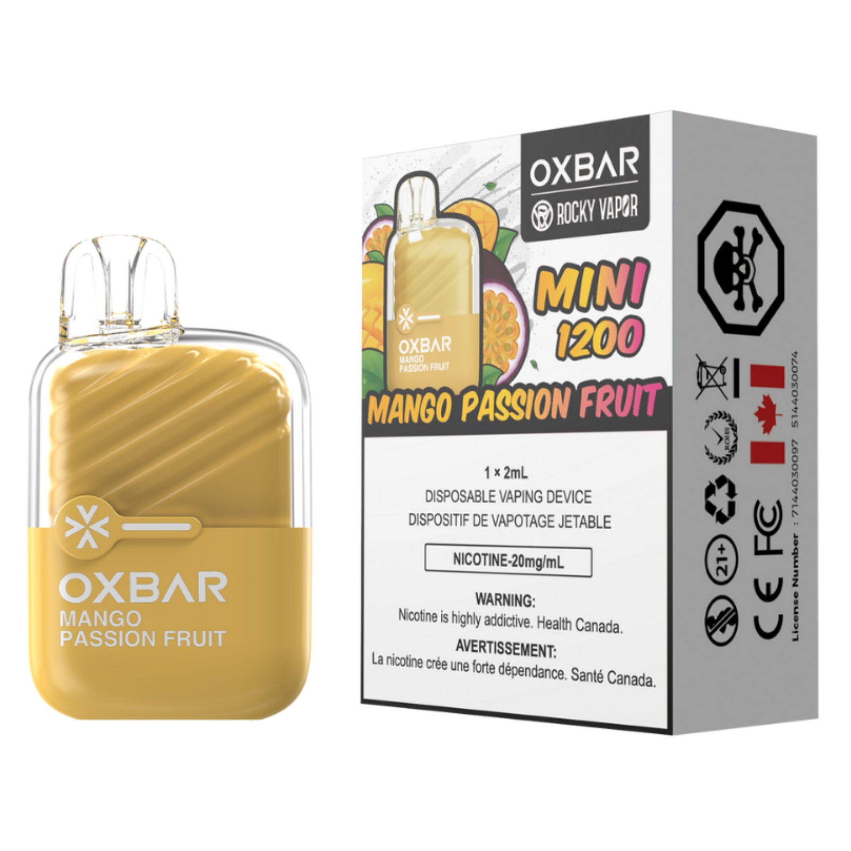 Rocky Vapor Oxbar Mini 1200 Disposable Vape Mango Passion Fruit