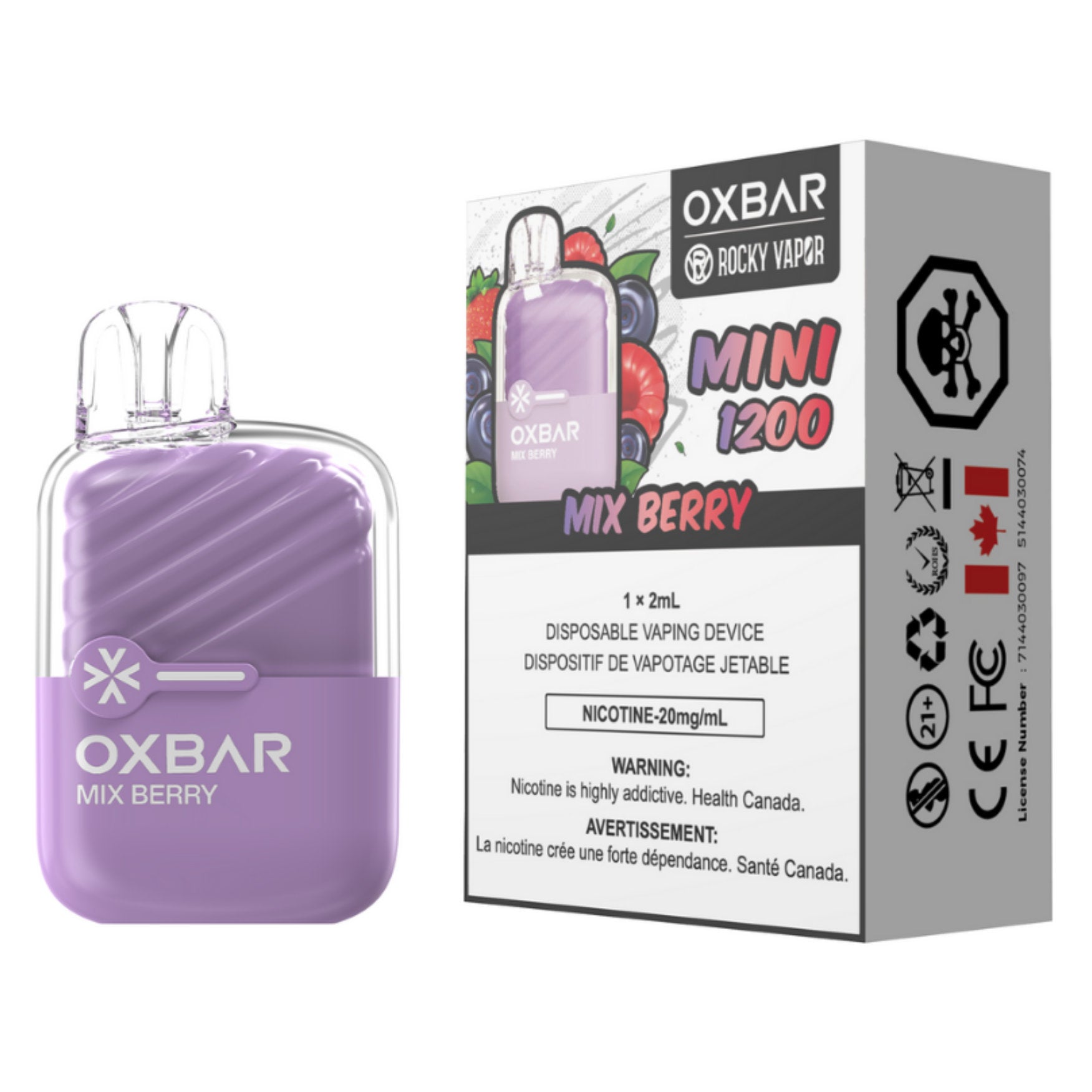 Rocky Vapor Oxbar Mini 1200 Disposable Vape Mix Berry