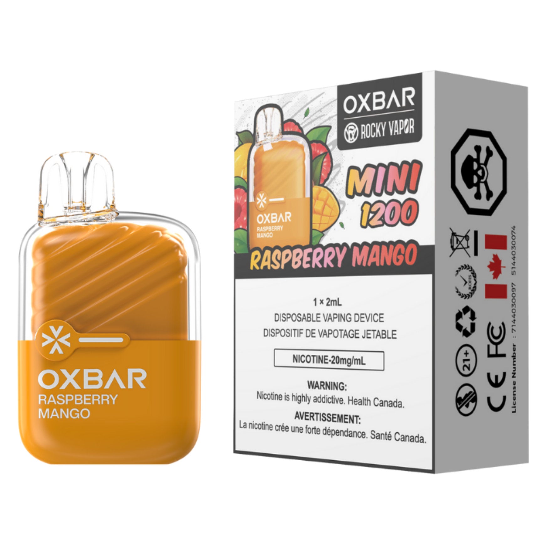 Rocky Vapor Oxbar Mini 1200 Disposable Vape Raspberry Mango