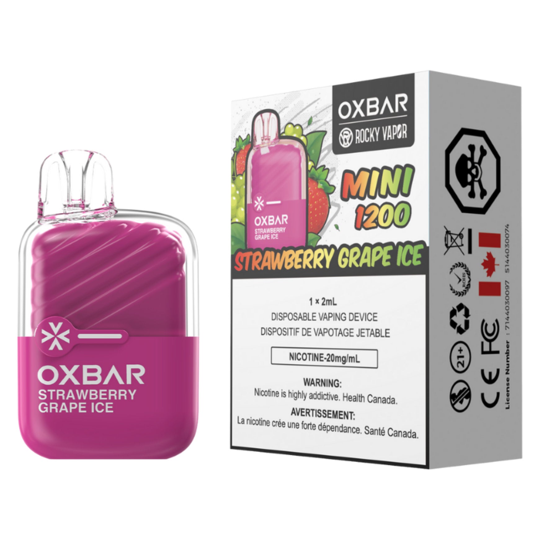 Rocky Vapor Oxbar Mini 1200 Disposable Vape Strawberry Grape Ice