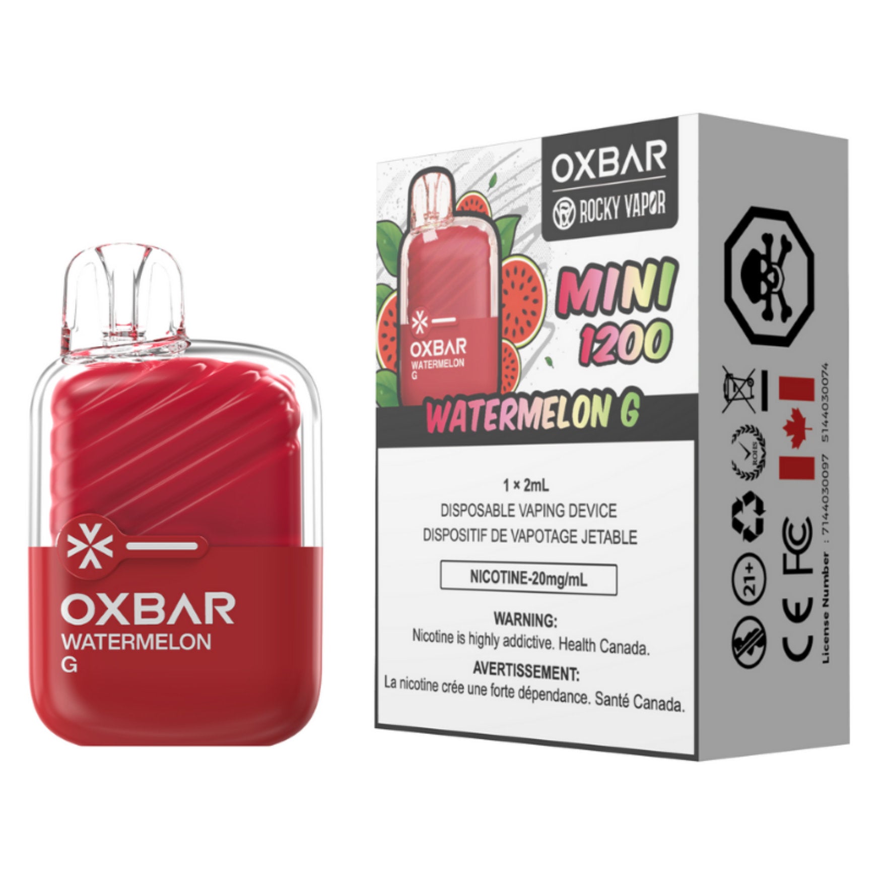Rocky Vapor Oxbar Mini 1200 Disposable Vape Watermelon G