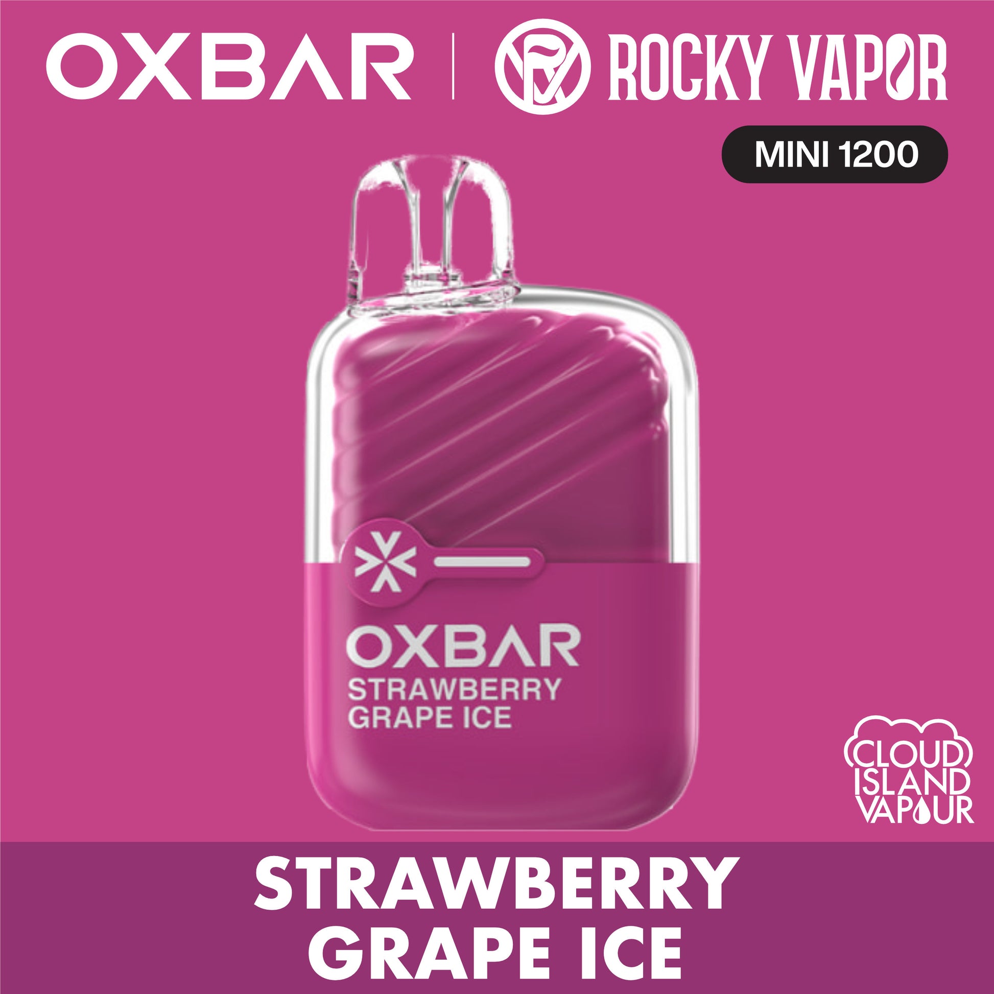 Rocky Vapor Oxbar Mini 1200 Disposable Vape - Strawberry Grape Ice Cloud Island Vapour Rocky Vapor Oxbar Mini 1200 Disposable Vape - Strawberry Grape Ice Cloud Island Vapour