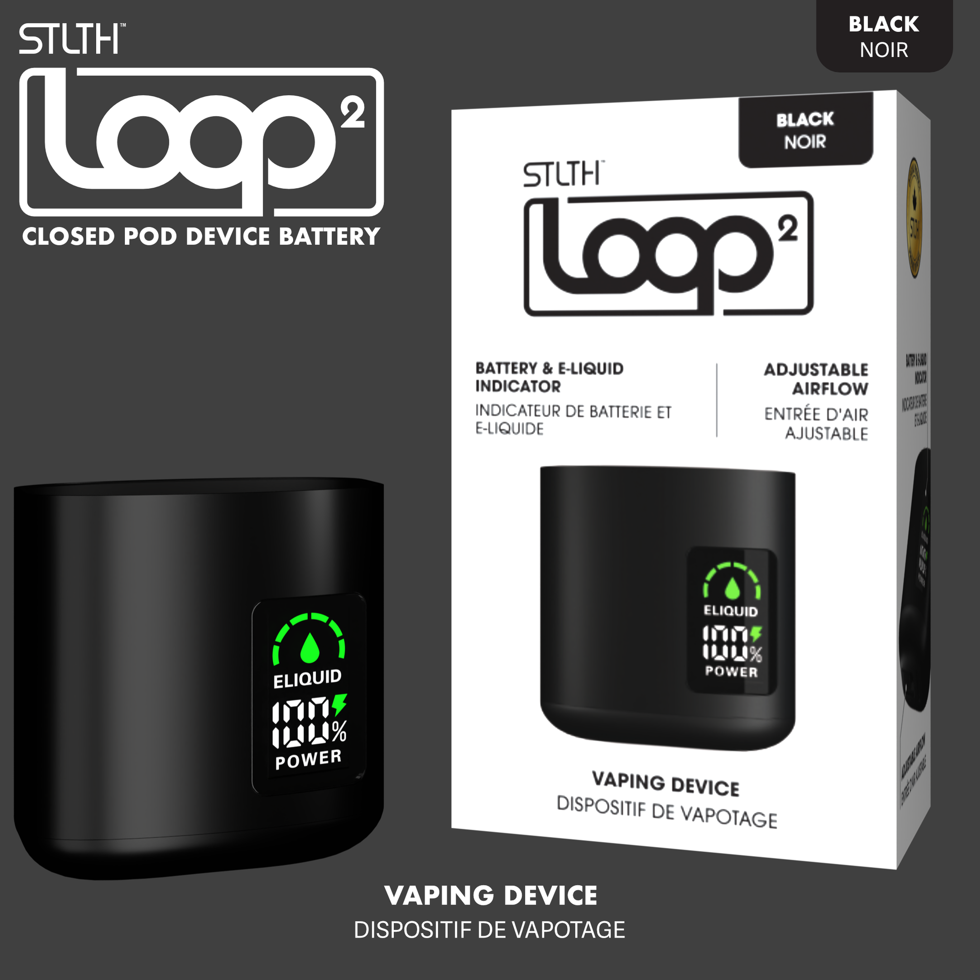 STLTH LOOP 2 CLOSED POD Vaping Device Battery System Type-C 850mAh Black